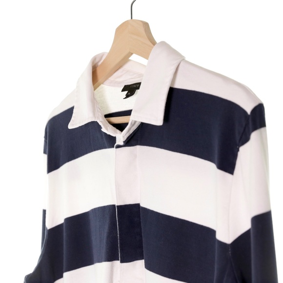 J. Crew Classic Navy Striped Long Sleeve Collared Rugby Polo Shirt Womens XL - Picture 3 of 7